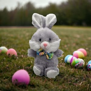Walmart Gray Easter Bunny Rabbit Multicolor Gingham Bow Tie Plush Stuffed Toy